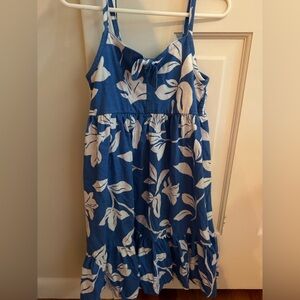 Crewcuts Blue and White Leaf Print Kids Dress